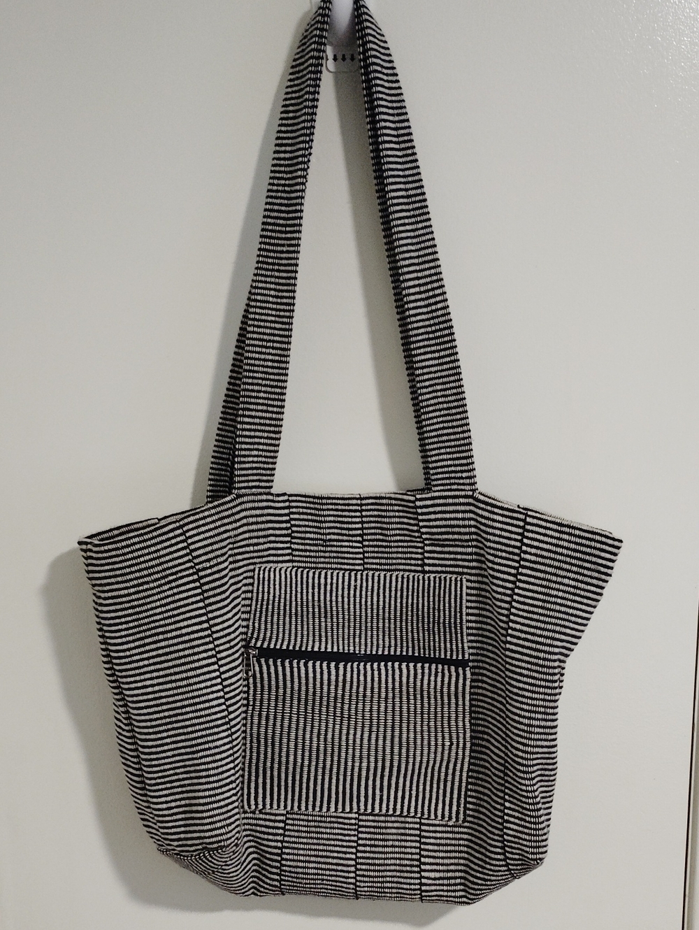 Striped Black and White Tote Bag - 100% Cotton Handmande Bethany Products